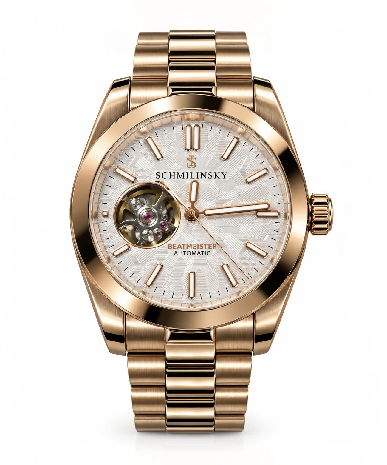 Rose-gold and light-dial BEATMEISTER 002 visual rendering with metal bracelet
